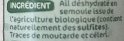 Lista de ingredientes del producto Ail semoule bio - flacon Bio Village, Marque Repère 62 g