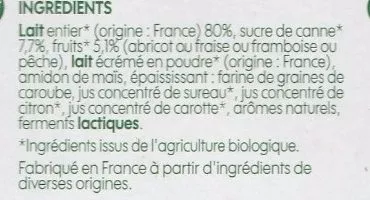 Lista de ingredientes del producto Yaourt brassé aux fruits bio sans morceaux Bio Village, Marque Repère 8 x 125 g