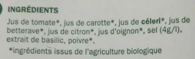 Lista de ingredientes del producto Pur jus de tomate et légumes Bio Village, Marque Repère 1 l