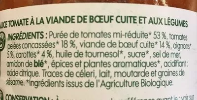 Lista de ingredientes del producto Sauce bolognaise Bio Bio Village, Marque Repère 350 g