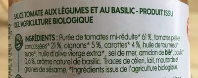 Lista de ingredientes del producto Sauce tomate Basilic bio Bio Village, Marque Repère 350 g