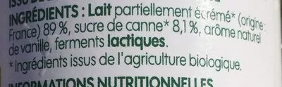 Lista de ingredientes del producto Yaourt à boire bio à la vanille Bio Village, Marque Repère 250 g