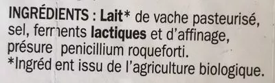 Lista de ingredientes del producto Bleu d'Auvergne bio 29% Mat. Gr. A.O.P. Bio Village, Marque Repère 125 g