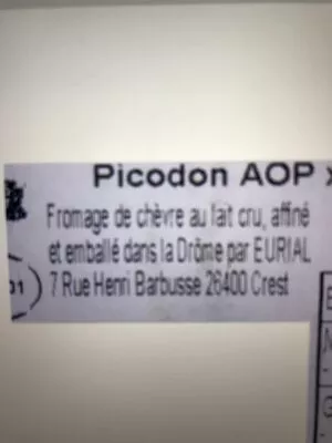 Lista de ingredientes del producto Fromage Picodon AOP 26% mg Nos regions ont du talent, Leclerc 120 g (2 x 60 g)