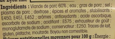 Lista de ingredientes del producto Saucisse de Lyon fine Alsacienne Nos Régions ont du Talent,  Leclerc 120 g