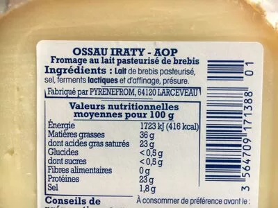 Lista de ingredientes del producto Fromage Ossau iraty Nos Régions ont du Talent 200 g e