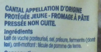 Lista de ingredientes del producto Cantal jeune rapé Nos Regions Ont Du Talent,  Leclerc 150 g