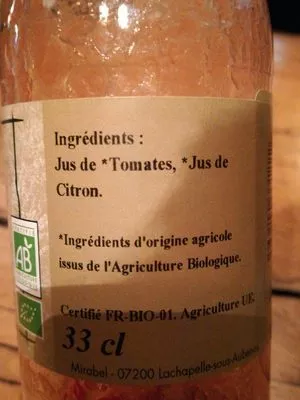 Lista de ingredientes del producto Tomate pur jus Les Vergers Du Rayol 