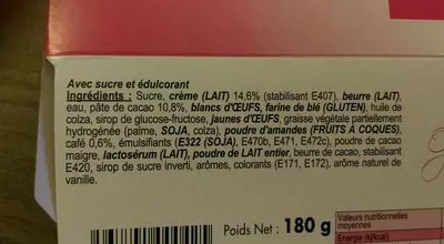 Lista de ingredientes del producto 2 Opéras Plaisir Pâtissier 180 g