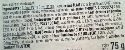 Lista de ingredientes del producto 1 Paris-Brest Hafner 75 g