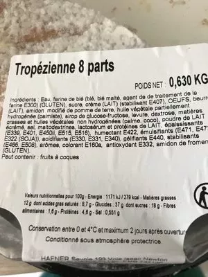 Lista de ingredientes del producto Tropezienne 8 parts La pièce de Casino 