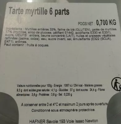 Lista de ingredientes del producto Tarte myrtilles  700 g