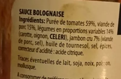 Lista de ingredientes del producto Sauce Bolognaise  