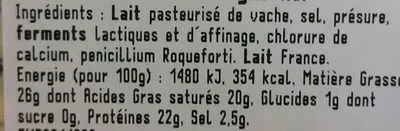 Lista de ingredientes del producto Bleu d'auvergne AOP  