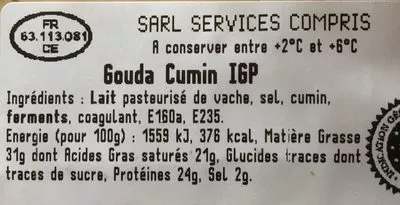 Lista de ingredientes del producto Gouda au cumin  