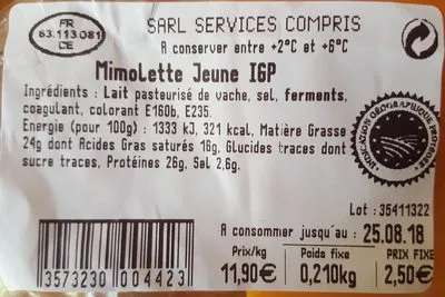 Lista de ingredientes del producto Mimolette Jeune  