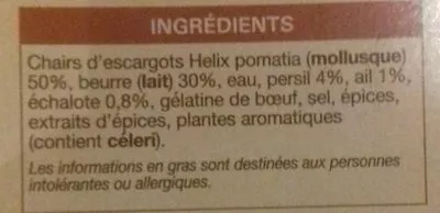 Lista de ingredientes del producto Escargots préparés à l'alsacienne  