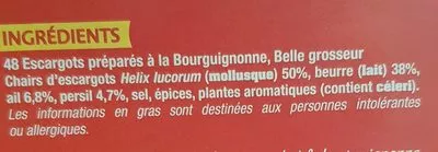 Lista de ingredientes del producto Escargots préparés à la bourguignonne française de gastronomie 48 escargots préparés