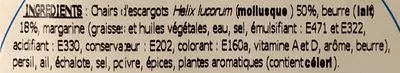 Lista de ingredientes del producto 12 escargots préparés surgelés Priti 89 g