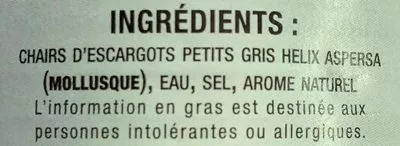 Lista de ingredientes del producto Escargots Petits-Gris Française de Gastronomie 230 g