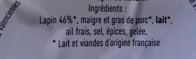 Lista de ingredientes del producto Pâté de Lapin au naturel Le Patureur 200 g