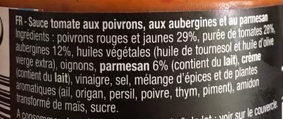 Lista de ingredientes del producto Sauce poivrons aubergine & parmesan Les Délices de Savino, Agidra 190 g