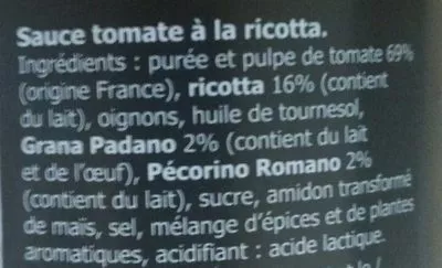 Lista de ingredientes del producto Sauce Ricotta Les Délices de Savino, Agidra 190 g