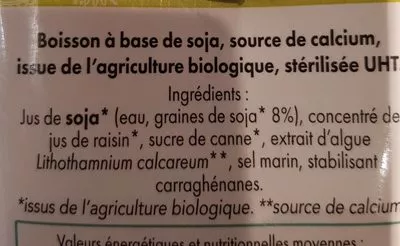 Lista de ingredientes del producto Soja Vegetal 