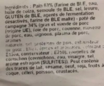 Lista de ingredientes del producto Sandwich pate de campagne Les Ateliers Gourmands 