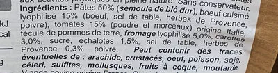 Lista de ingredientes del producto Pâtes à la bolognaise Décathlon 120 gr