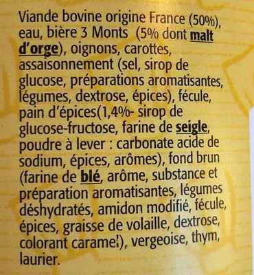 Lista de ingredientes del producto Carbonade Flamande les Toques du Nord 750 g