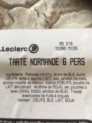 Lista de ingredientes del producto Tarte normande  