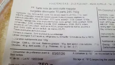 Lista de ingredientes del producto Tarte noix de coco cuite nappée  