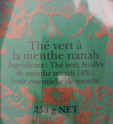 Lista de ingredientes del producto Thé vert à la menthe Nanah Kusmi Tea 250 gr