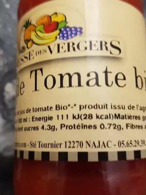 Lista de ingredientes del producto JUS DE TOMATES Finesse des Vergers 