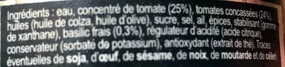 Lista de ingredientes del producto Sauce tomate au basilic Baton Rouge 420 g