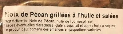 Lista de ingredientes del producto Noix de pecan grillees a l'huile et salees Sans marque, B.S.N.C. 100 g