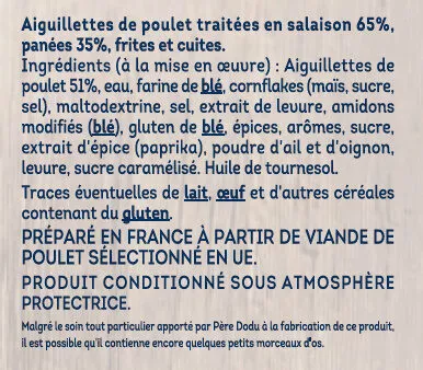 Lista de ingredientes del producto Crousti Tenders aiguillettes Père Dodu 380 g