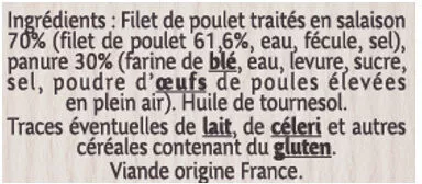 Lista de ingredientes del producto Nuggets de poulet 100% filet L'Atelier Père Dodu,  Père Dodu 200 g - X8 environ