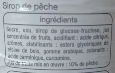 Lista de ingredientes del producto Sirop de pêche Auchan 