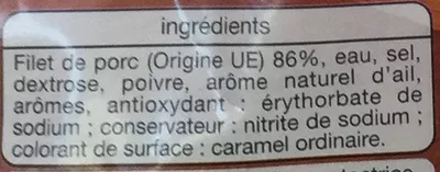 Lista de ingredientes del producto Rôti de Porc (Cuit supérieur) 5 Tranches Auchan, L'oiseau 200 g