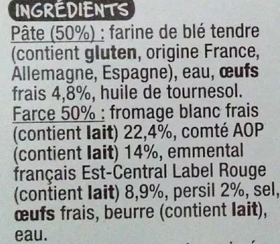 Lista de ingredientes del producto Ravioles du Dauphiné aux oeufs frais Auchan, Mmm! 240 g