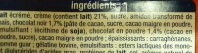 Lista de ingredientes del producto Liégeois au chocolat Auchan 4 x 100g