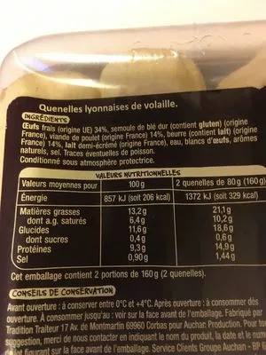 Lista de ingredientes del producto Quenelles de volaille Mmm!, Auchan 