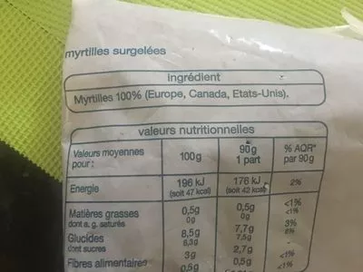 Lista de ingredientes del producto Myrtilles Surgelées  