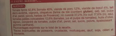 Lista de ingredientes del producto Tomates farcies et leur riz cuisiné Auchan, L'oiseau, Auchan Production 350 g