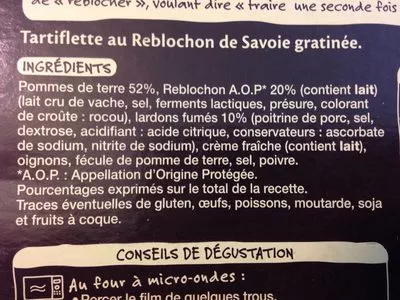 Lista de ingredientes del producto Tartiflette au reblochon de savoie Mmm !, Auchan 300 g