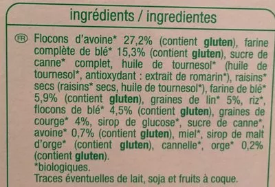 Lista de ingredientes del producto Muesli croustillant lin et graines de courges Auchan 500 g