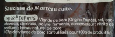 Lista de ingredientes del producto Saucisse de Morteau Auchan, Mmm! 350 g