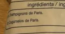 Lista de ingredientes del producto Champignons de paris émincés Auchan 1 kg